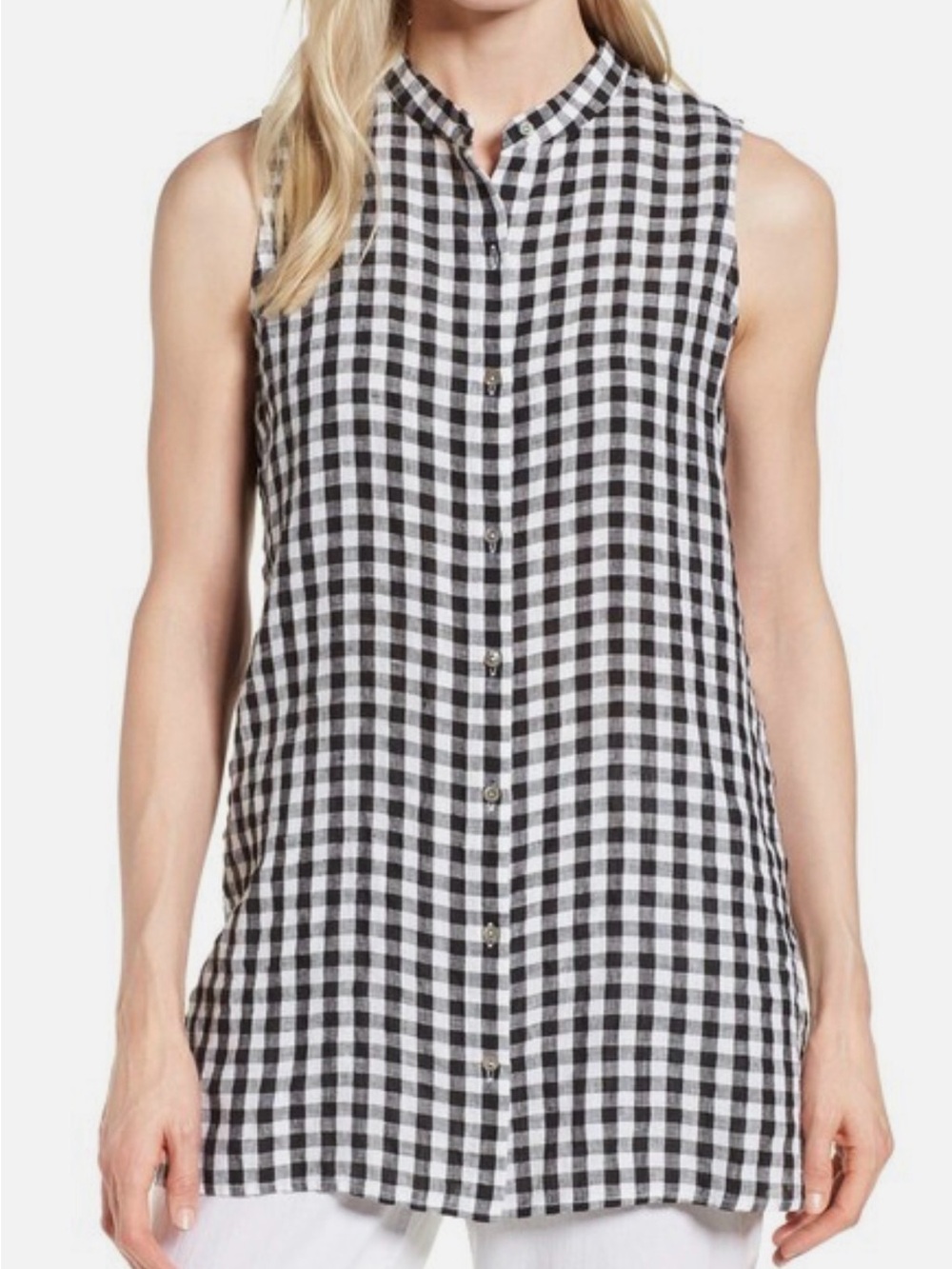 Eileen Fisher - Black and White Gingham Button-Front Tunic